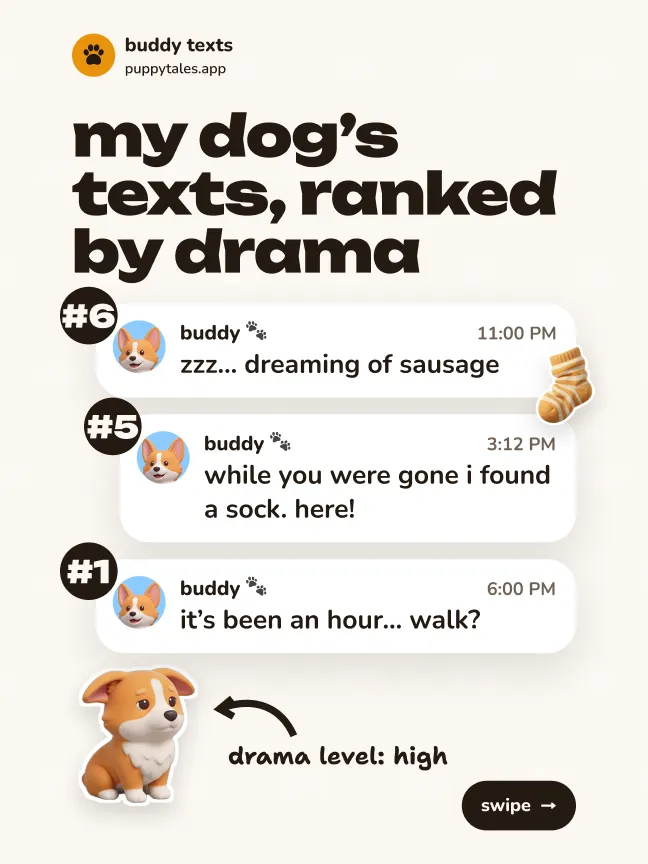 my dog’s texts, ranked by drama